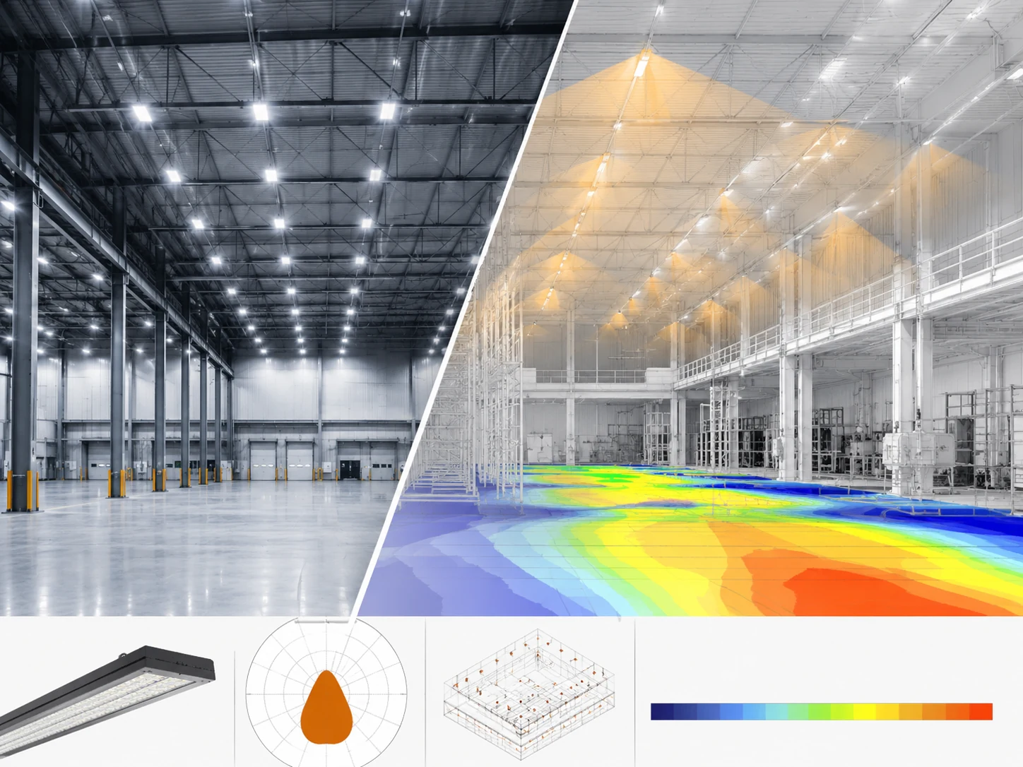 Factory lighting layout with engineering illuminance review