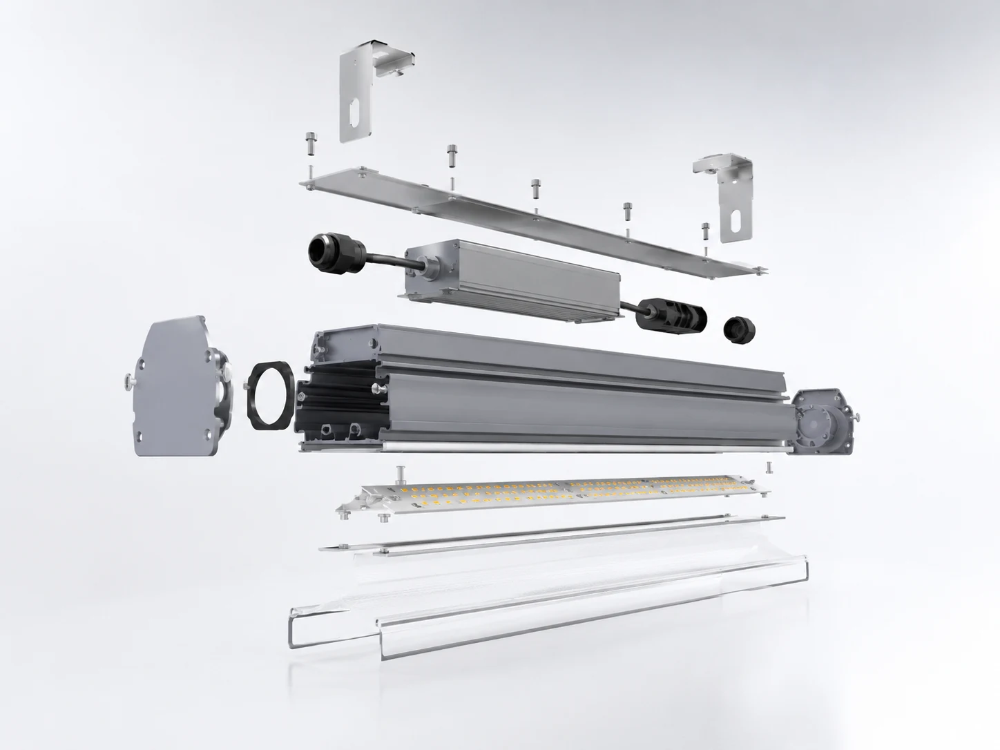 Lighting bracket housing and waterproof cable gland detail