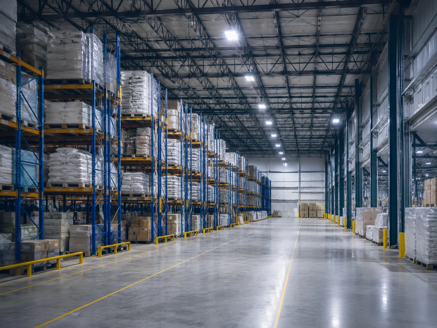 Warehouse LED lighting project with high bay fixtures